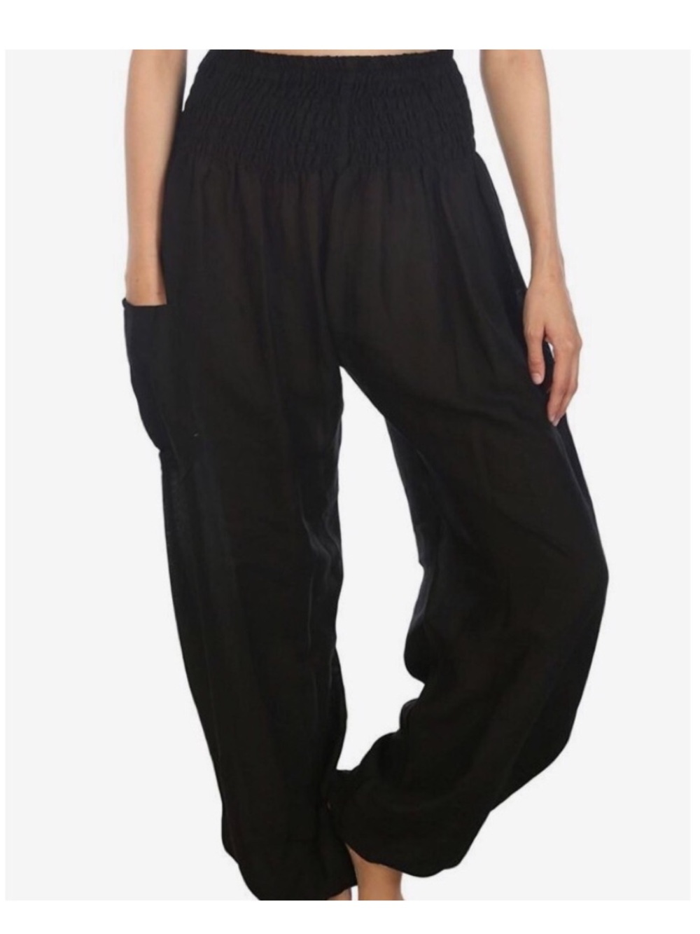 NWOT Handmade Drawstring Harem Pants with Side Pocket - Black, sizes 0-12